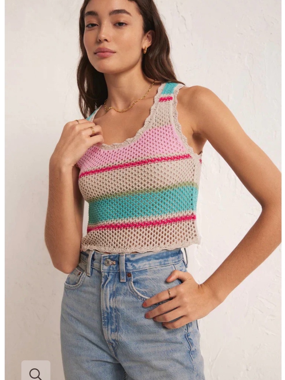 Z Supply Striped Crochet Tank Top - Pink, Teal & Beige
NWT